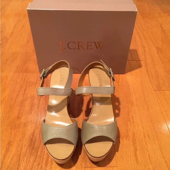 Jcrew Maryanne Leather wedge sandals, Himalayan Green, size 9, made in Italy - Picture 2 of 10